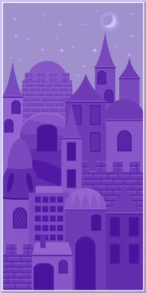 Здания Стены Башни Древнего Восточного Ночного Города Вертикальное Знамя Векторное — стоковый вектор