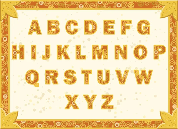 Rahmen Und Buchstaben Des Goldenen Zahnradvektorbildes — Stockvektor