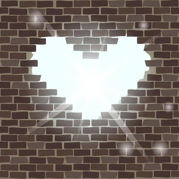 Licht Uit Een Hartvormig Gat Een Stenen Muurvector Illustratie — Stockvector