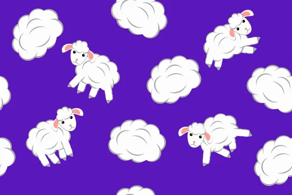 Fluffy Sheep Clouds Child Seamless Vector Pattern — Stock Vector