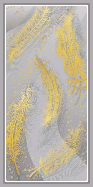 Marco Con Siluetas Plumas Oro Arte Pared Para Impresiones Enmarcadas — Archivo Imágenes Vectoriales