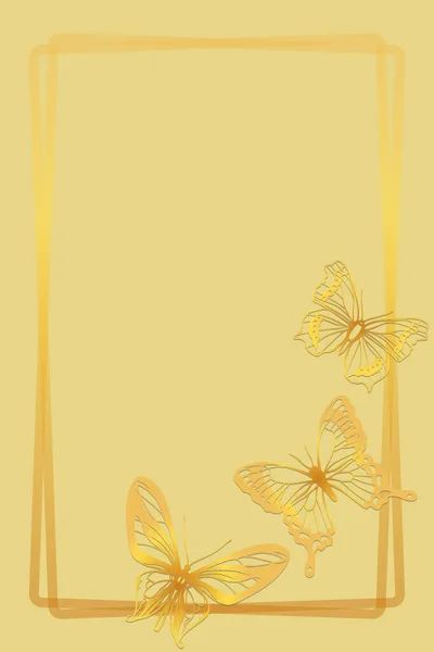 金色の透かし彫りの蝶で飾られたテキストのフレームと場所 ベクトル画像 — ストックベクタ