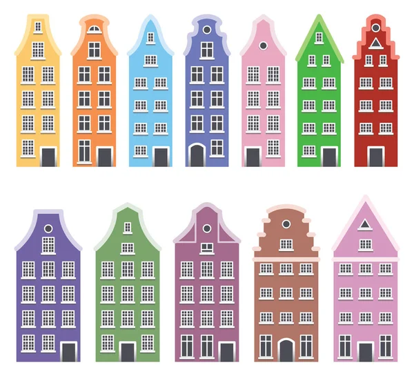 Conjunto Casas Dibujos Animados Colores Una Antigua Ciudad Europea Objetos — Vector de stock