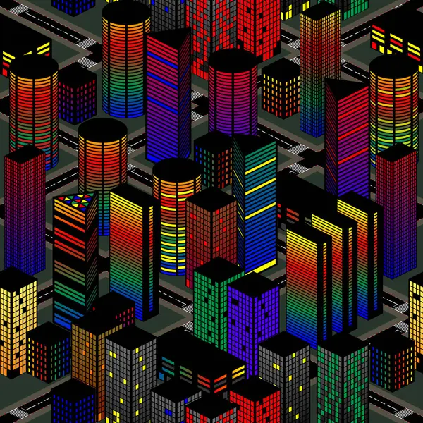 Büyük bir şehrin gece manzarası, yüksek binalar, kusursuz vektör görüntüler.