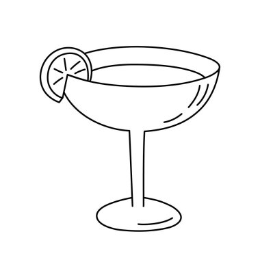 Alkolik kokteyl, bayram kutlaması için uzun bir içecek. Dekorasyon için festival menüsü kullan. El çizimi karalama stili. Düzenlenebilir felç. İzole edilmiş. Vektör.