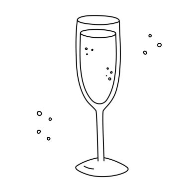 Alkolik kokteyl, bayram kutlaması için uzun bir içecek. Dekorasyon için festival menüsü kullan. El çizimi karalama stili. Düzenlenebilir felç. İzole edilmiş. Vektör.