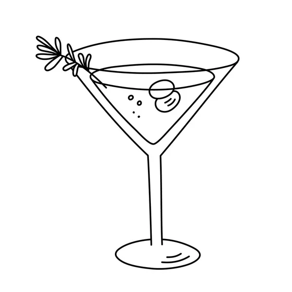 含酒精的鸡尾酒 节日庆祝的长饮饮料 用于装饰设计节庆菜单 手绘涂鸦风格 可编辑的中风 独立的 — 图库矢量图片
