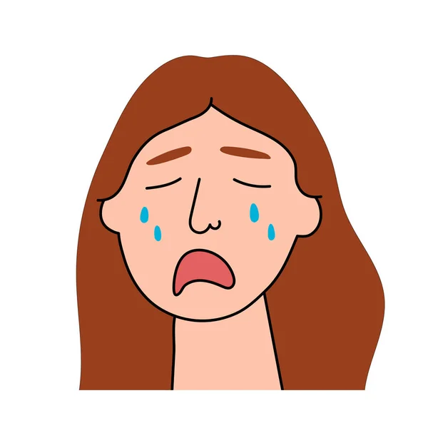 Sad Woman Cries Pain Grief Sobbing Girl Flat Character Sheds — Stock Vector