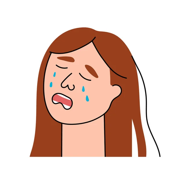 Sad Woman Cries Pain Grief Sobbing Girl Flat Character Sheds — Stock Vector