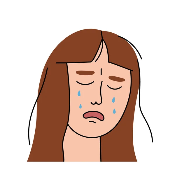 Triste Femme Pleure Douleur Chagrin Sobbing Fille Caractère Plat Verse — Image vectorielle