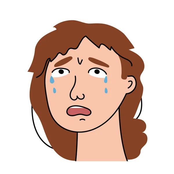 Trist Kvinne Gråter Smerte Sorg Gråtende Flat Jente Gråter Uttrykker – stockvektor