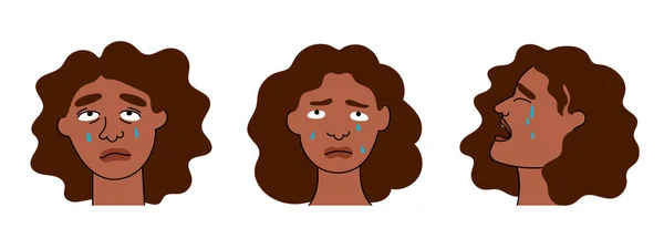 悲しいアメリカ人女性は痛みと悲しみで泣く 少女の平らな文字をすすり涙を流すと 不幸と絶望の感情を表現する 隔離されたベクトル — ストックベクタ