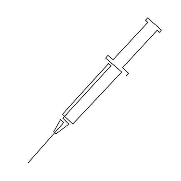 Spuit Voor Injecties Een Lijn Kunst Continue Tekening Contour Coronavirus — Stockvector