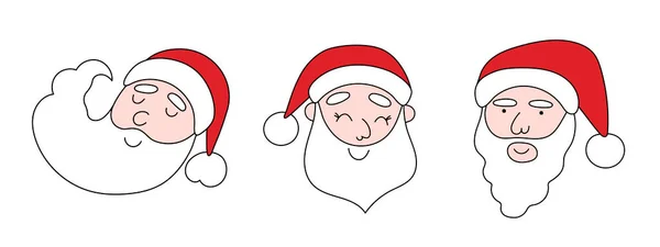 Santa Claus Doodle Faces Set Christmas New Year Festive Characters — Stock Vector