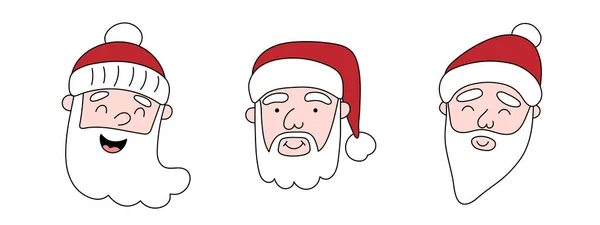 圣诞老人涂鸦脸套装 圣诞或新年佳节人物 社交媒体仙女神像 用于节日明信片 涂鸦卡通平面风格 可编辑笔画 — 图库矢量图片