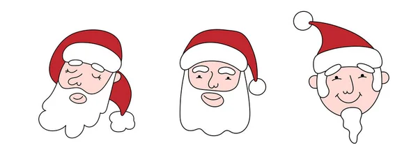 圣诞老人涂鸦脸套装 圣诞或新年佳节人物 社交媒体仙女神像 用于节日明信片 涂鸦卡通平面风格 可编辑笔画 — 图库矢量图片