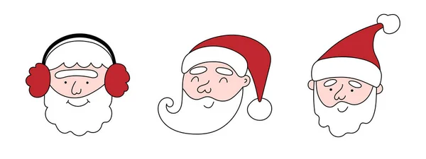 Santa Claus Doodle Caras Conjunto Navidad Año Nuevo Personajes Festivos — Archivo Imágenes Vectoriales