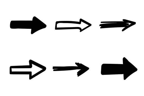 矢がセット 手描きの方向指示要素 インターフェイスの設計 右のカーソルのための簡単なドアポインタ — ストックベクタ