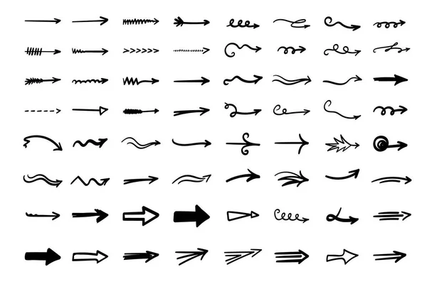 Pilene Klar Håndtegnede Retningsviserblinkelementer Simple Doodle Pejlemærker Til Interface Design – Stock-vektor