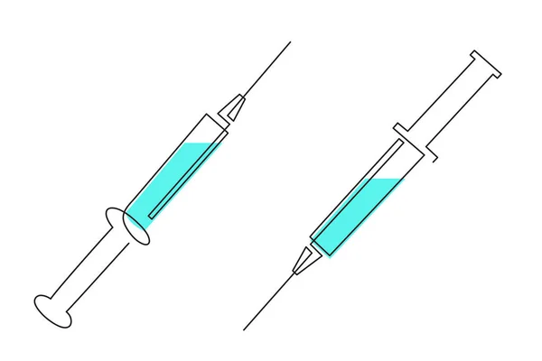 Seringue Pour Préparations Injectables Art Linéaire Contour Dessin Continu Vaccination — Image vectorielle