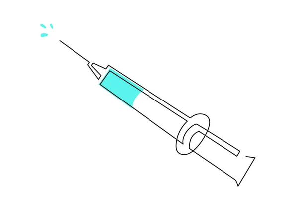 注射のための注射のための注射のためのシリンジ 一つのラインアート 継続的な描画の輪郭 コロナウイルスワクチン接種 ヘルスケア注射 研究室分析のための血液サンプリング — ストックベクタ