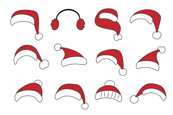 Set Sombreros Papá Noel Tocados Festivos Para Año Nuevo Navidad — Archivo Imágenes Vectoriales