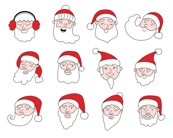 Santa Claus Doodle Visages Ensemble Noël Nouvel Personnages Festifs Les — Image vectorielle