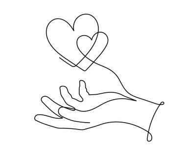 Kalp çizgisi, sanat, aşk konsepti sürekli çizim, el çizimi. Romantizm, nişan ve evlilik sembolü. Düzenlenebilir vuruş. İzole edildi. Vektör.