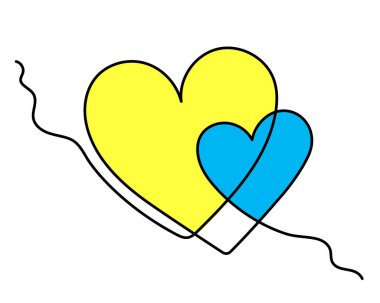 Kalp bir çizgi sanat, el çizimi mavi-sarı sürekli çizgi. 14 Şubat için romantik bir sembol. Basit minimalist tasarım. Düzenlenebilir felç. İzole edilmiş. Vektör.