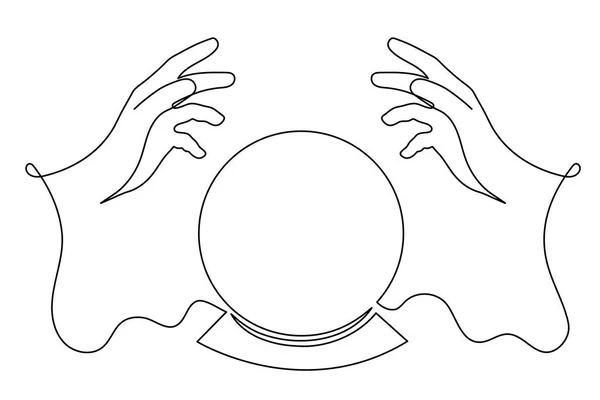 手占いクリスタルボール1行の芸術を保持し 手の継続的な輪郭を伝えるMagiv運勢を描いた 最小限のアート ドローイング 編集可能なストローク 隔離されたベクトル — ストックベクタ