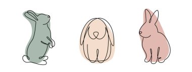 Rabbit set one line art, hand drawn bunny continuous contour. Animals, symbol of 2023 by Chinese horoscope. Simple minimalist design. Editable stroke. Isolated. Vector