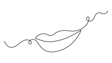 Kadının dudakları bir çizgi sanat eseri, elleri çizilmiş gülümseyen ağız devamlı bir çizgi. Çekici kız, güzellik konsepti. Düzenlenebilir felç. İzole edilmiş. Vektör
