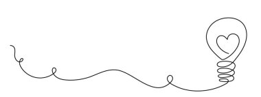 Kalp tek çizgili sürekli dış hatlı ampul, el yapımı elektrikli cihaz dış hatları. Elektrik aydınlatma ve aydınlatma romantik dekorasyonu. Düzenlenebilir vuruş. İzole edilmiş.