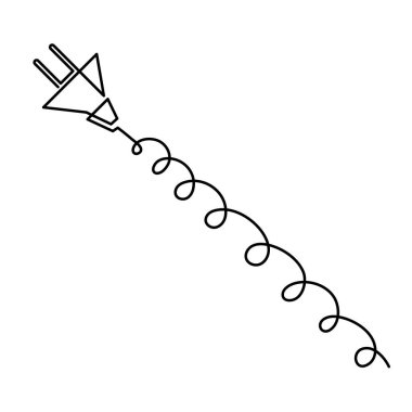 Fiş ve kablo, bir çizgi sanat, el çizimi elektrik kablosu sürekli kontür. Düzenlenebilir felç. İzole edilmiş. Vektör.