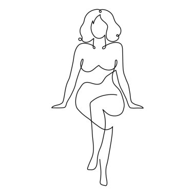 Naked woman one line art, hand drawn lady figure continuous contour. Nude female body concept, beauty industry template. Editable stroke. Isolated.Vector