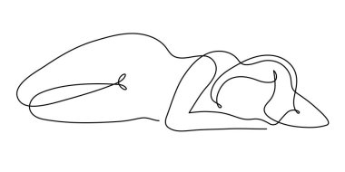 Naked woman one line art, hand drawn lady figure continuous contour. Nude female body concept, beauty industry template. Editable stroke. Isolated.Vector