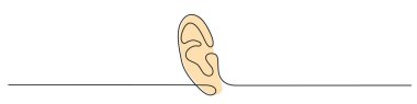 Ear one-line art, hand drawn hearing sensor feelings continuous contour, body part. World deaf day decoration, simple design. Editable stroke. Isolated.Vector
