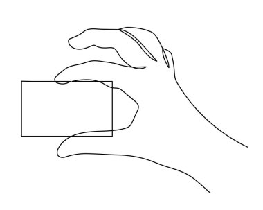 Hand holds credit card, one line art, hand drawn continuous contour.Decoration for business.Minimalist design.Editable stroke. Isolated. Vector