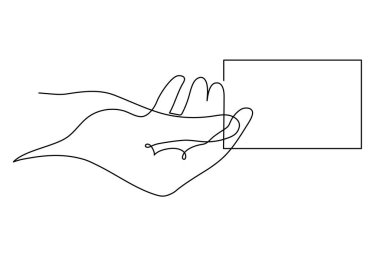 Hand holds credit card, one line art, hand drawn continuous contour.Decoration for business.Minimalist design.Editable stroke. Isolated. Vector