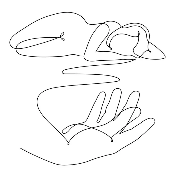 Mão Com Mulher Nua Uma Linha Arte Mão Desenhada Figura — Vetor de Stock