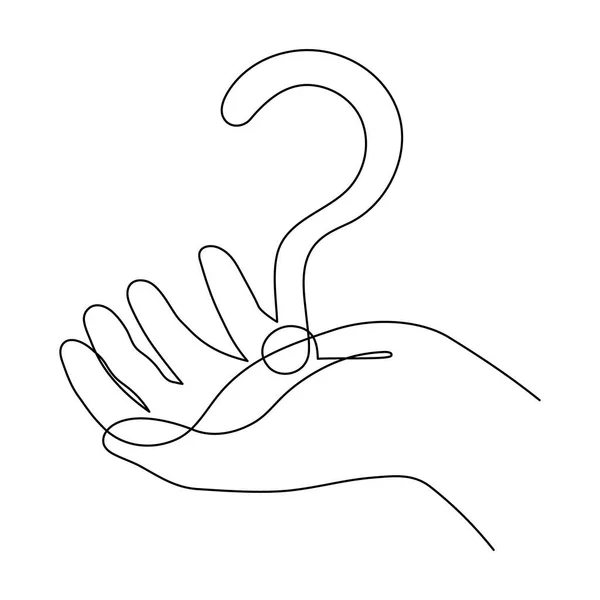 Hand Holds Question Mark One Line Art Hand Drawn Asking — стоковый вектор