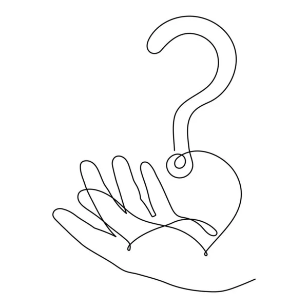 Hand Holds Question Mark One Line Art Hand Drawn Asking — Wektor stockowy