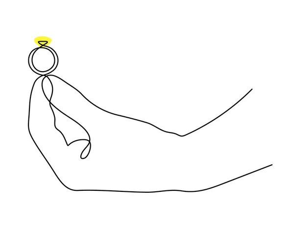手の結婚指輪1行の芸術を保持し 手の継続的な輪郭を描いた 宝石とパーム ロマンチックな結婚の提案 シングルライン愛の概念を描く ミニマリストデザイン — ストックベクタ