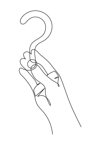 Hand Holds Question Mark One Line Art Hand Drawn Asking — Wektor stockowy