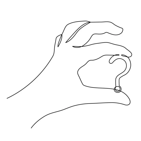 Hand Holds Question Mark One Line Art Hand Drawn Asking — Vetor de Stock