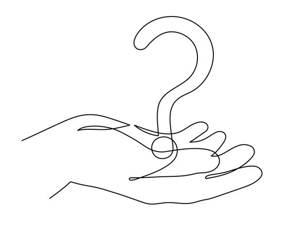 Hand Holds Question Mark One Line Art Hand Drawn Asking — 스톡 벡터