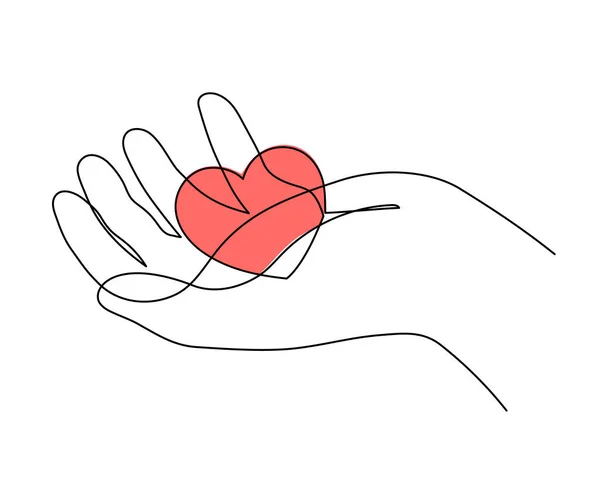 Hand Heart One Line Art Love Concept Continuous Contour Drawing —  Vetores de Stock