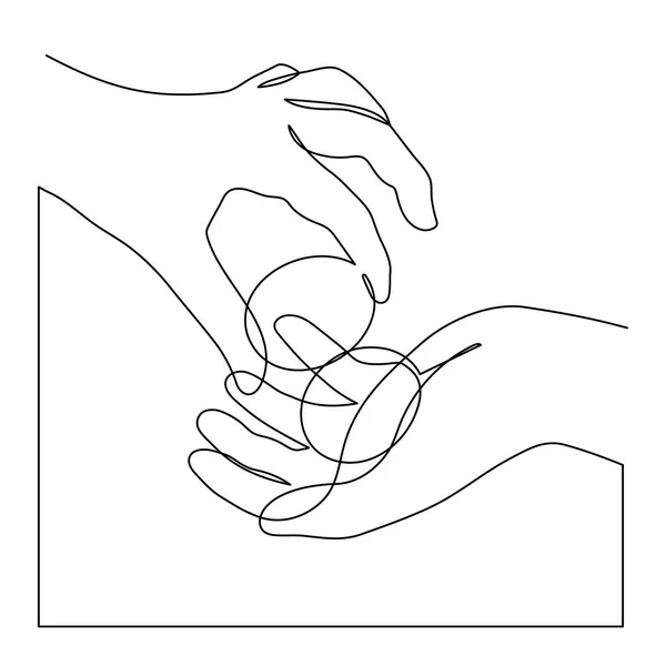 Руки Натискають Великодні Яйця Однорядкове Мистецтво Рука Намальована Долонями Безперервний — стоковий вектор