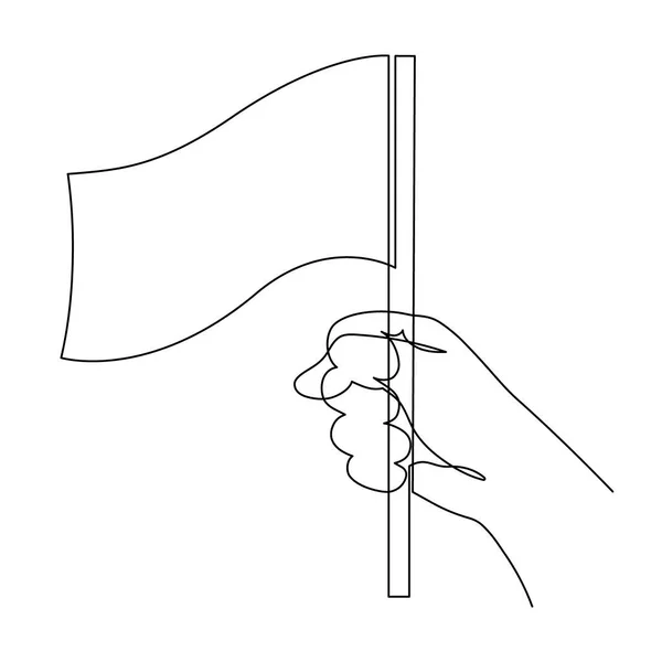 Ruka Drží Vlajku Jednořádkové Umění Ručně Kreslený Souvislý Obrys Národní — Stockový vektor