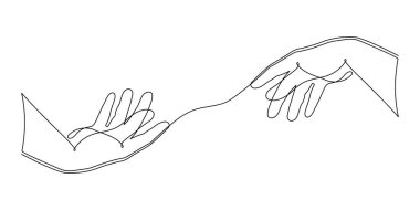 Eller tek çizgili, el çizimi sürekli çizgi. Avuç içi hareketli, tek çizgi çizimli, minimalist tasarım. Düzenlenebilir felç. İzole edilmiş. Vektör.